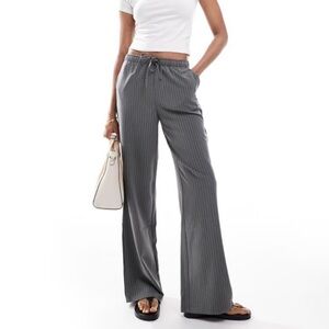 Stradivarius Gray Pinstripe Wide-Leg Pants